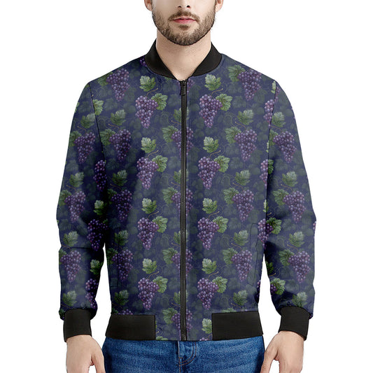 Watercolor Purple Grapes Pattern Print Men's Bomber Jacket