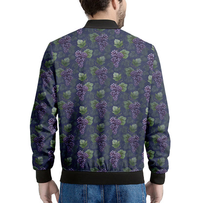 Watercolor Purple Grapes Pattern Print Men's Bomber Jacket