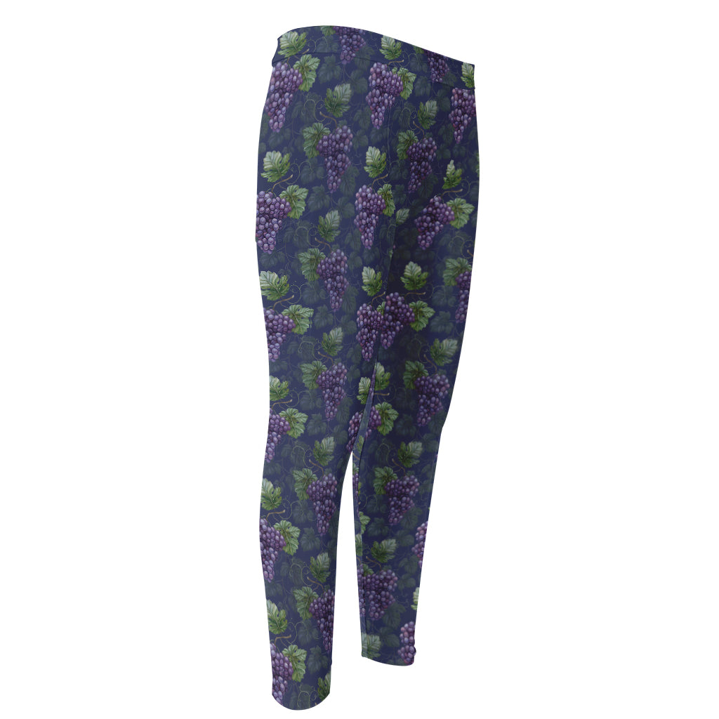 Watercolor Purple Grapes Pattern Print Men's Compression Pants
