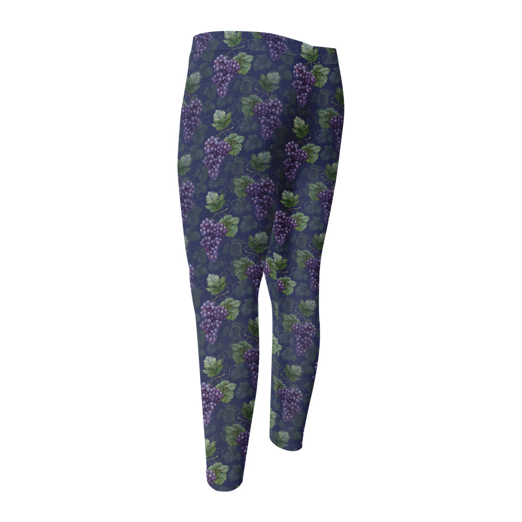 Watercolor Purple Grapes Pattern Print Men's Compression Pants