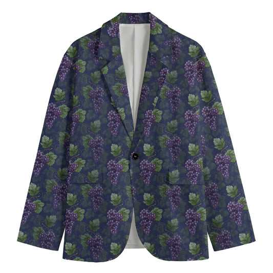 Watercolor Purple Grapes Pattern Print Men's Cotton Blazer