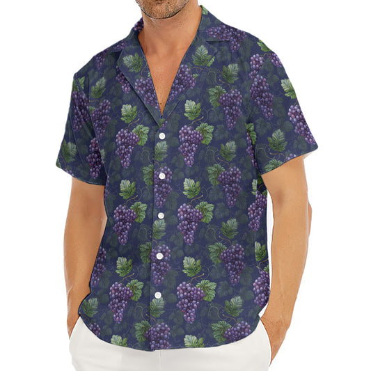 Watercolor Purple Grapes Pattern Print Men's Deep V-Neck Shirt