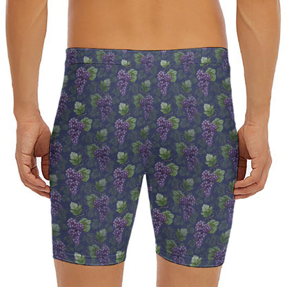 Watercolor Purple Grapes Pattern Print Men's Long Boxer Briefs
