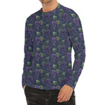 Watercolor Purple Grapes Pattern Print Men's Long Sleeve Rash Guard