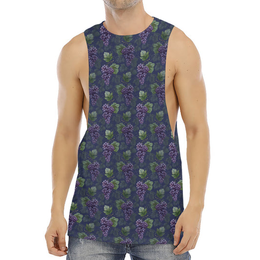 Watercolor Purple Grapes Pattern Print Men's Muscle Tank Top