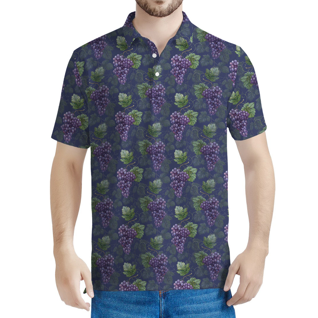 Watercolor Purple Grapes Pattern Print Men's Polo Shirt