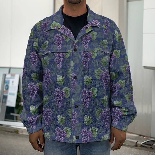 Watercolor Purple Grapes Pattern Print Men's Shirt Jacket