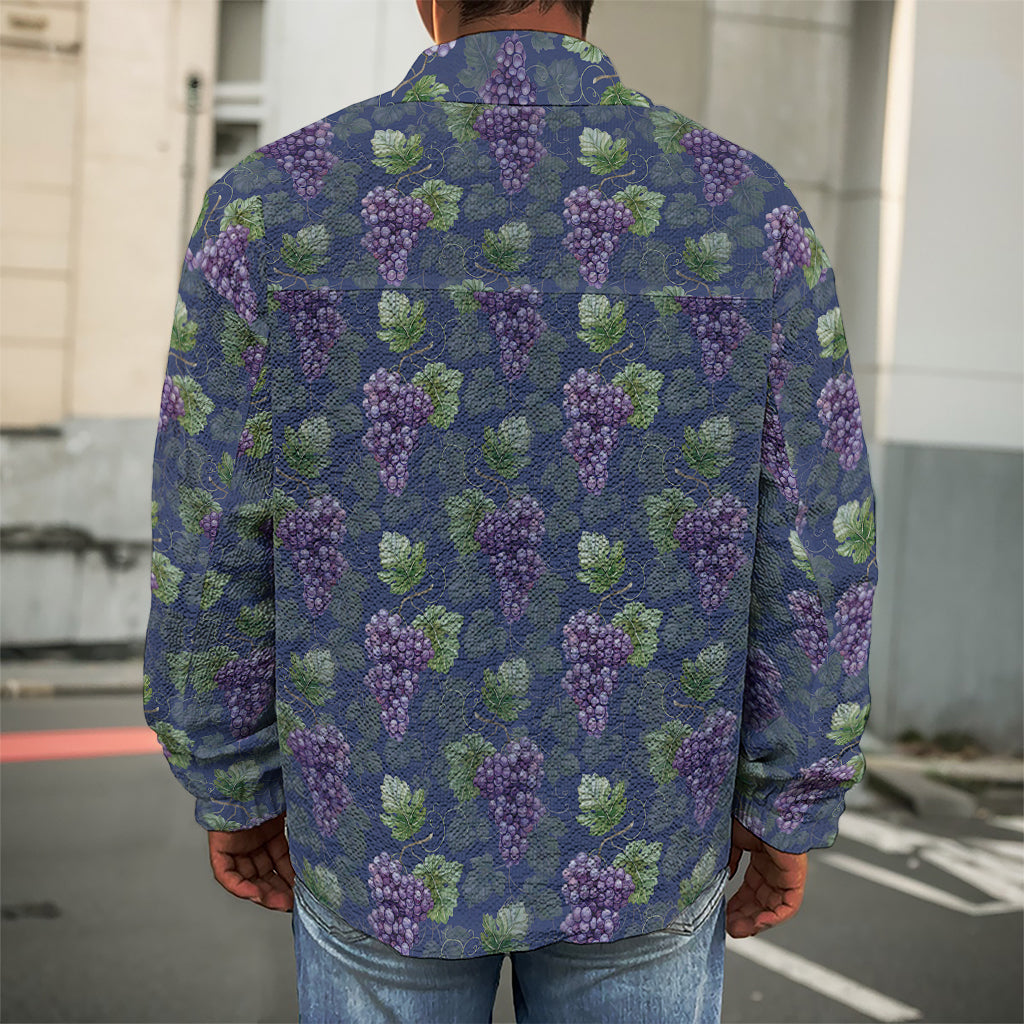 Watercolor Purple Grapes Pattern Print Men's Shirt Jacket