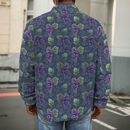 Watercolor Purple Grapes Pattern Print Men's Shirt Jacket