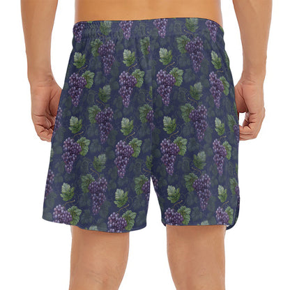 Watercolor Purple Grapes Pattern Print Men's Split Running Shorts