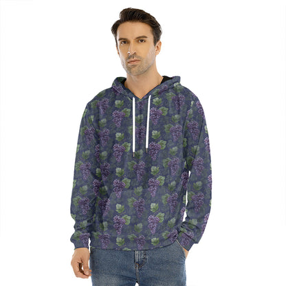 Watercolor Purple Grapes Pattern Print Men's Velvet Pullover Hoodie