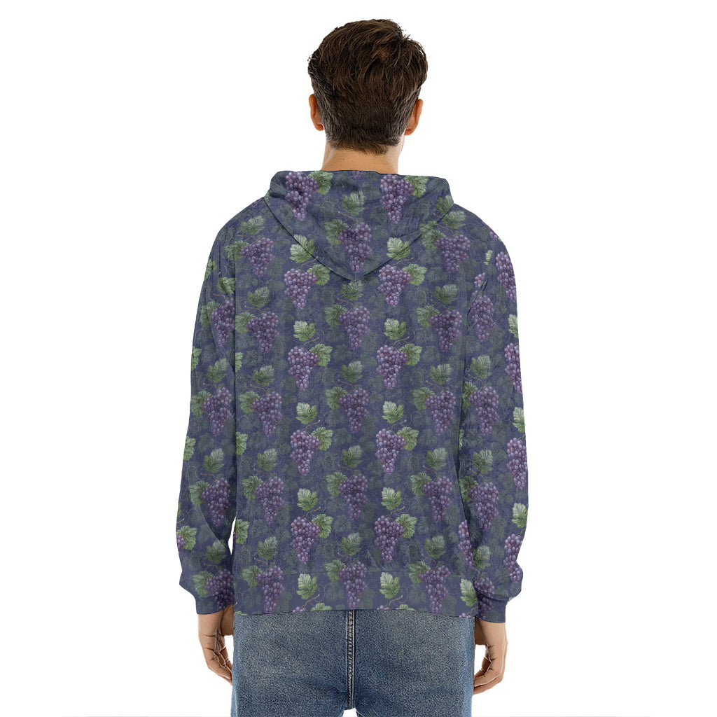 Watercolor Purple Grapes Pattern Print Men's Velvet Pullover Hoodie