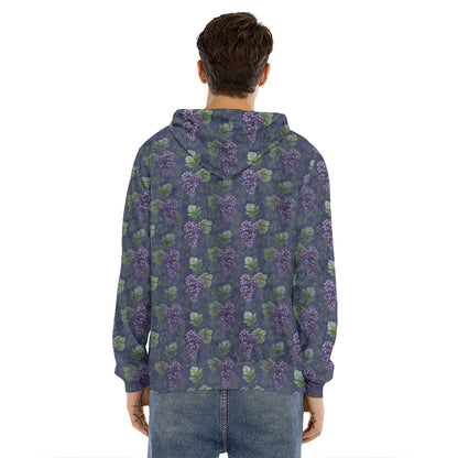 Watercolor Purple Grapes Pattern Print Men's Velvet Pullover Hoodie