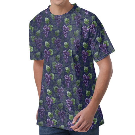 Watercolor Purple Grapes Pattern Print Men's Velvet T-Shirt