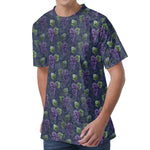 Watercolor Purple Grapes Pattern Print Men's Velvet T-Shirt