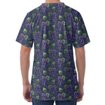 Watercolor Purple Grapes Pattern Print Men's Velvet T-Shirt