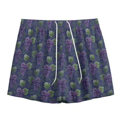 Watercolor Purple Grapes Pattern Print Mesh Shorts