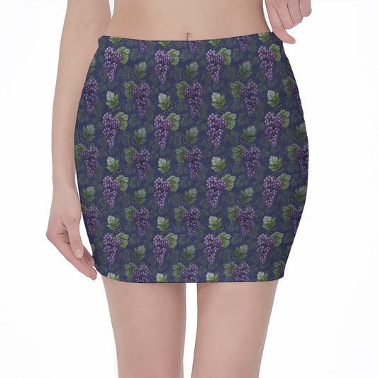 Watercolor Purple Grapes Pattern Print Pencil Mini Skirt