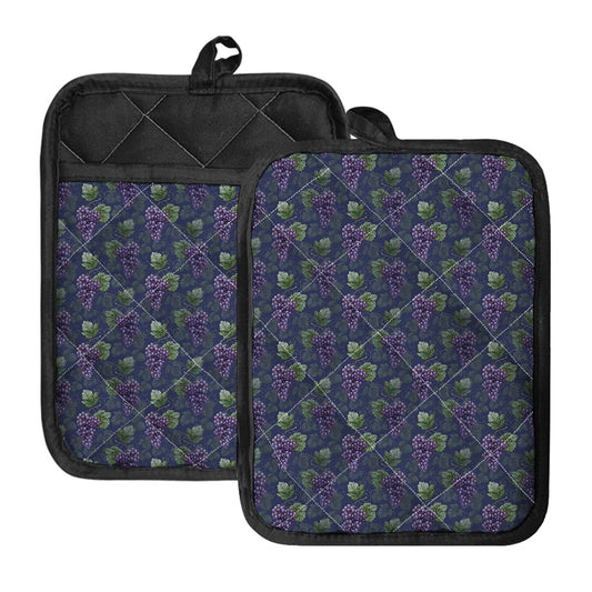 Watercolor Purple Grapes Pattern Print Pot Holders With Pocket