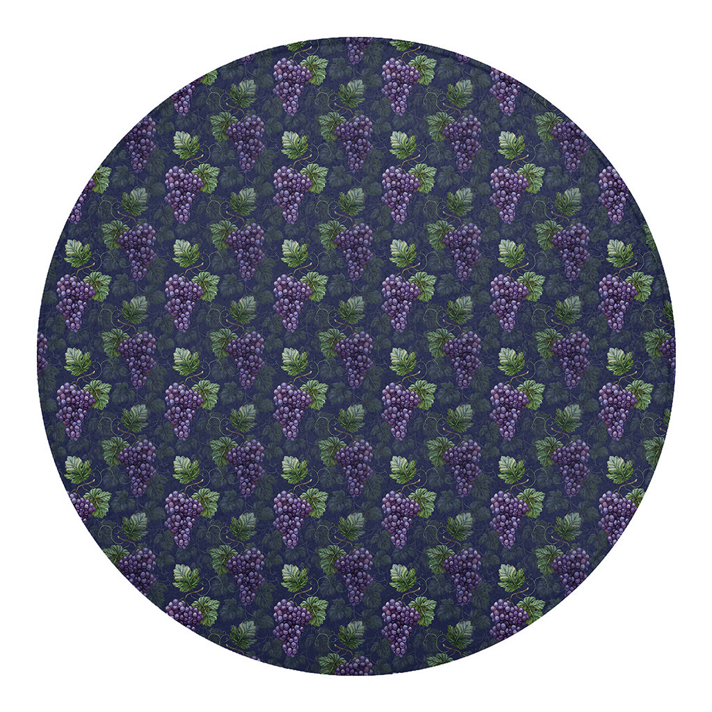 Watercolor Purple Grapes Pattern Print Round Blanket