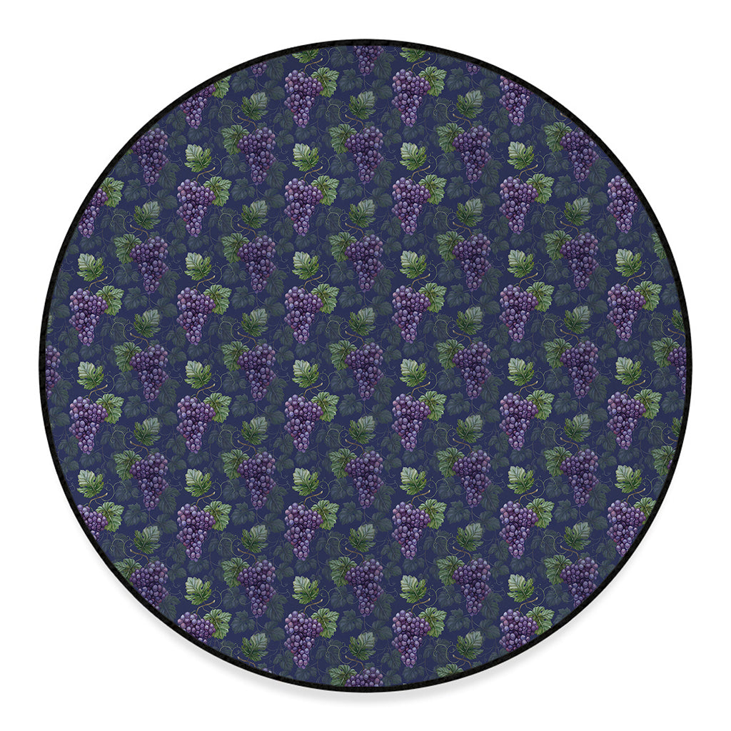 Watercolor Purple Grapes Pattern Print Round Floor Mat
