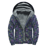 Watercolor Purple Grapes Pattern Print Sherpa Lined Zip Up Hoodie