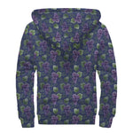 Watercolor Purple Grapes Pattern Print Sherpa Lined Zip Up Hoodie