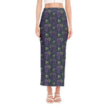 Watercolor Purple Grapes Pattern Print Side Slit Maxi Skirt