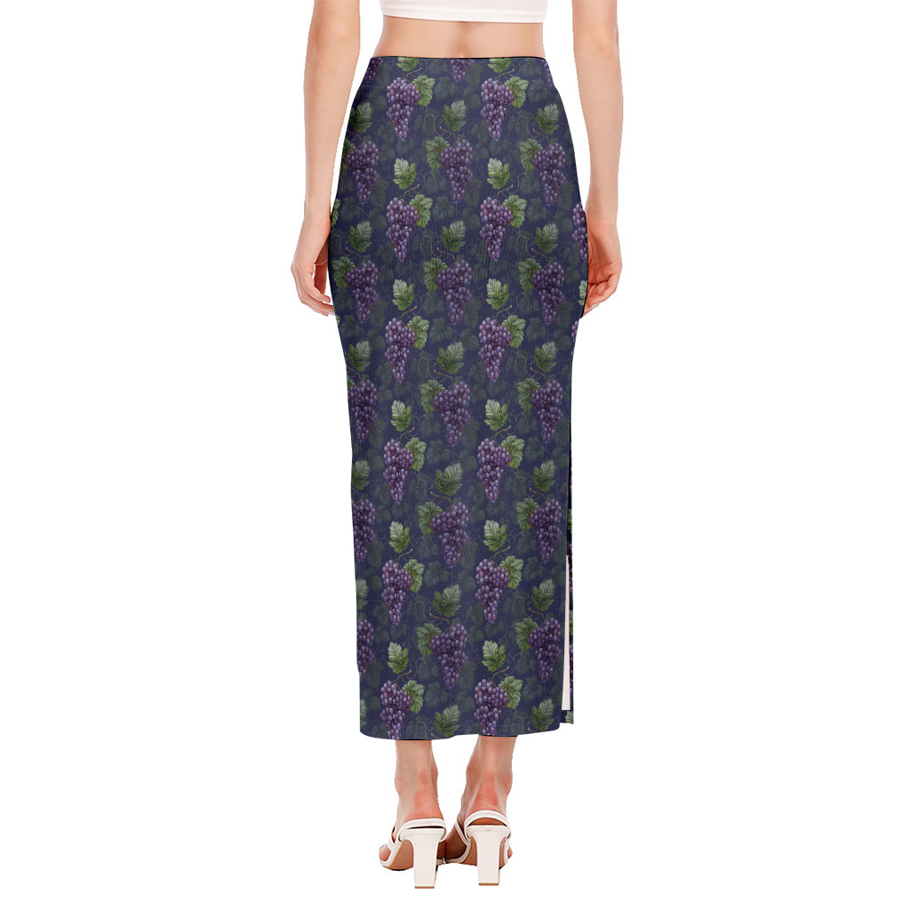 Watercolor Purple Grapes Pattern Print Side Slit Maxi Skirt