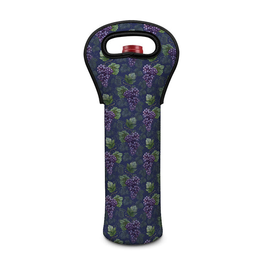Watercolor Purple Grapes Pattern Print Single Neoprene Wine Tote