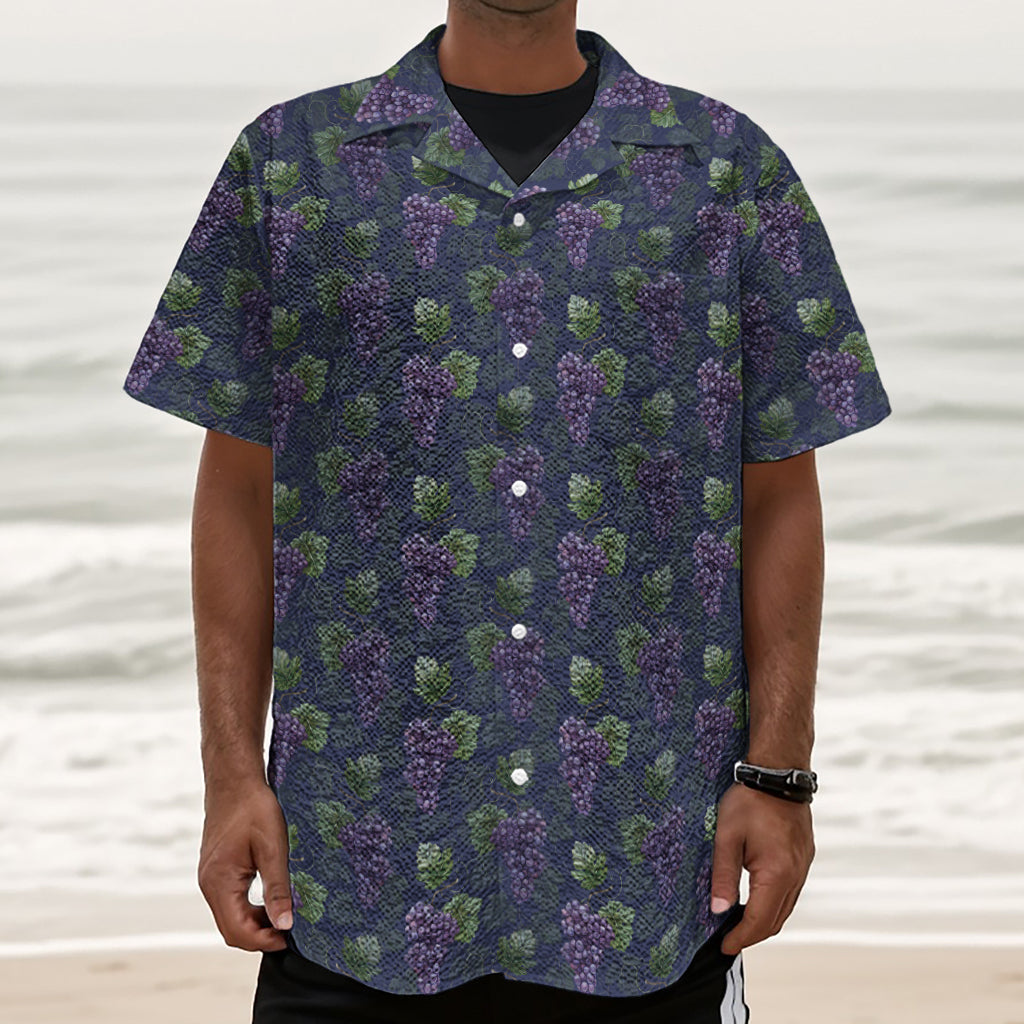 Watercolor Purple Grapes Pattern Print Textured Short Sleeve Shirt