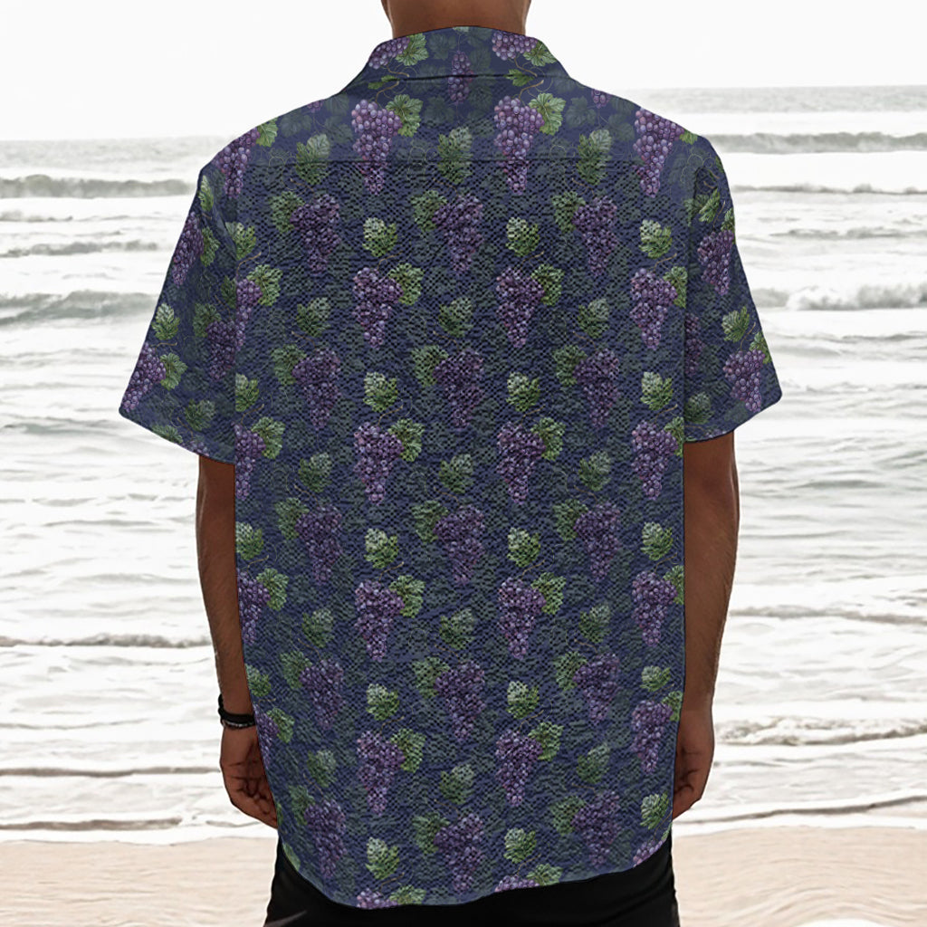 Watercolor Purple Grapes Pattern Print Textured Short Sleeve Shirt