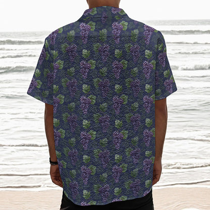 Watercolor Purple Grapes Pattern Print Textured Short Sleeve Shirt