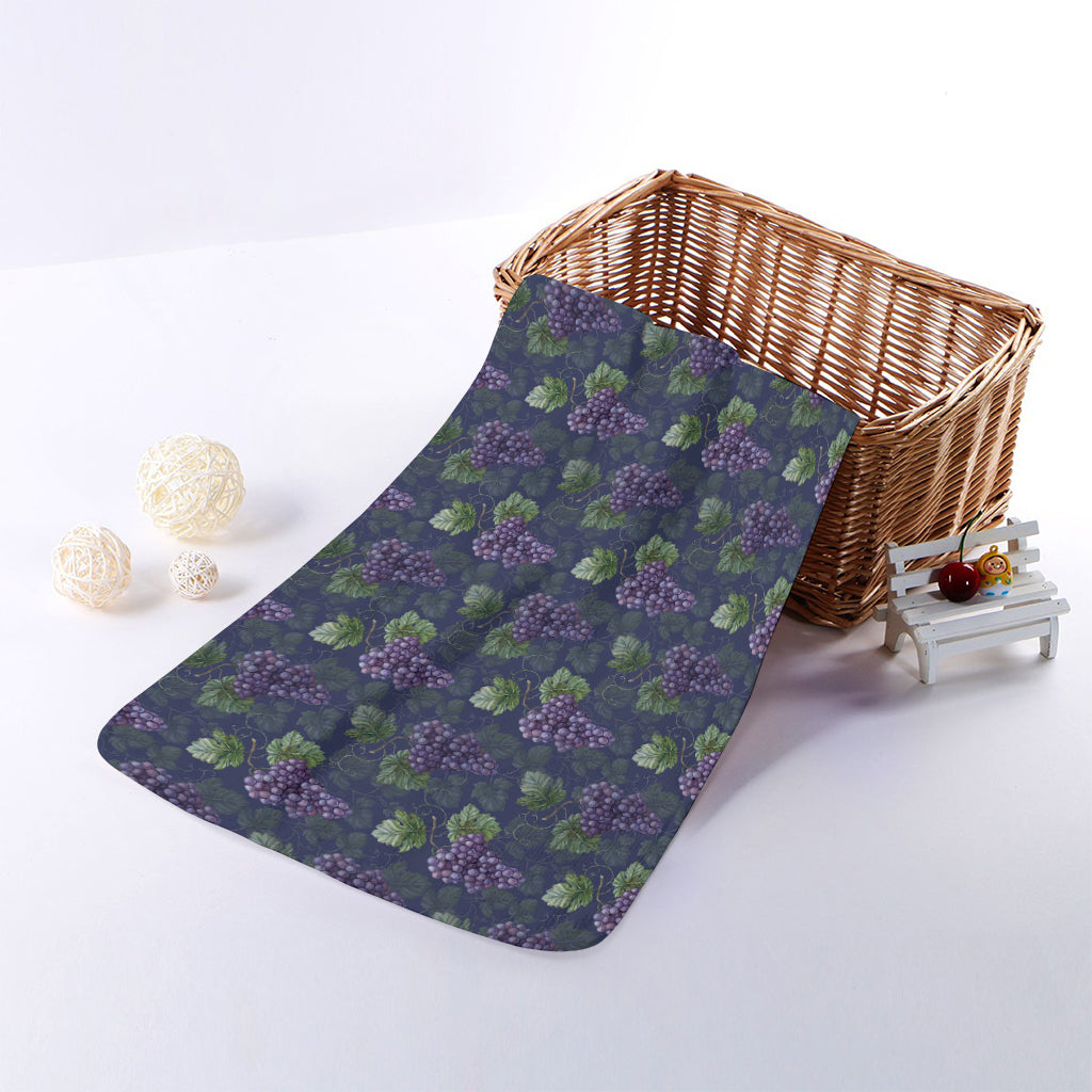 Watercolor Purple Grapes Pattern Print Towel