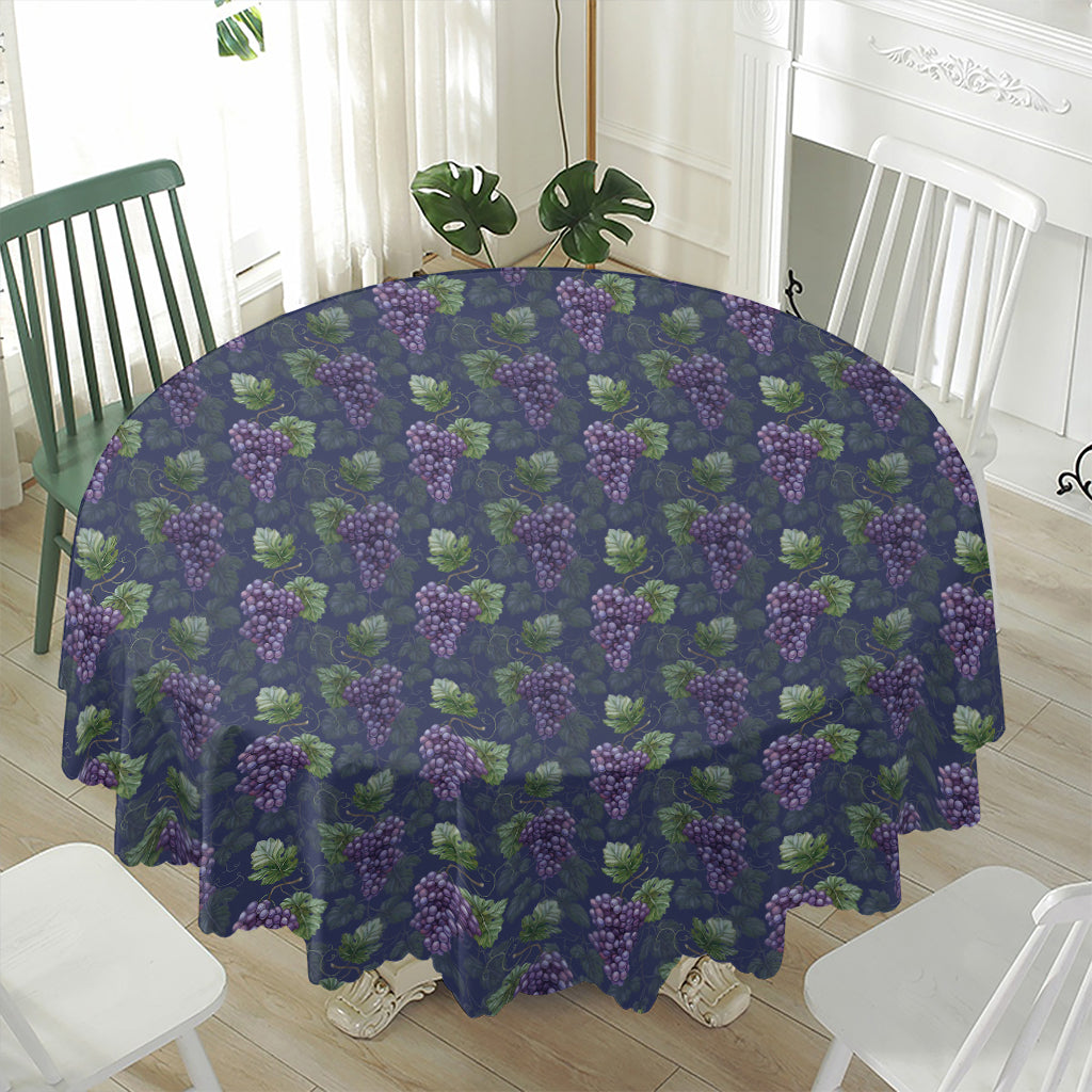 Watercolor Purple Grapes Pattern Print Waterproof Round Tablecloth