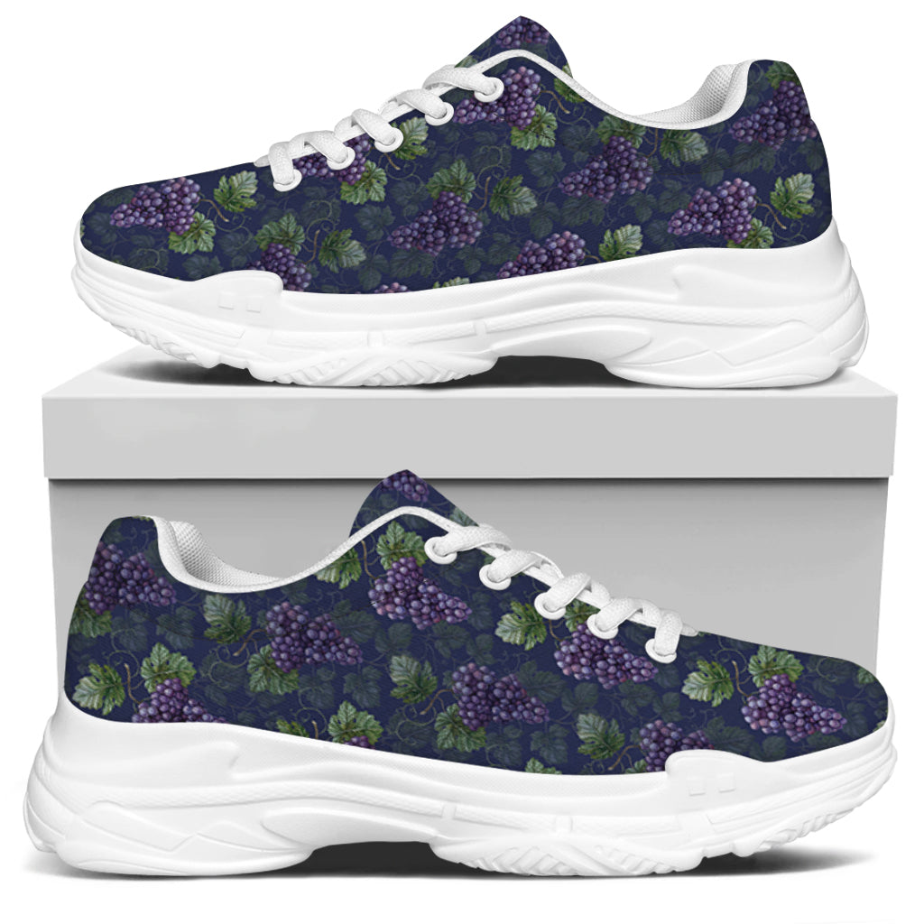 Watercolor Purple Grapes Pattern Print White Chunky Shoes