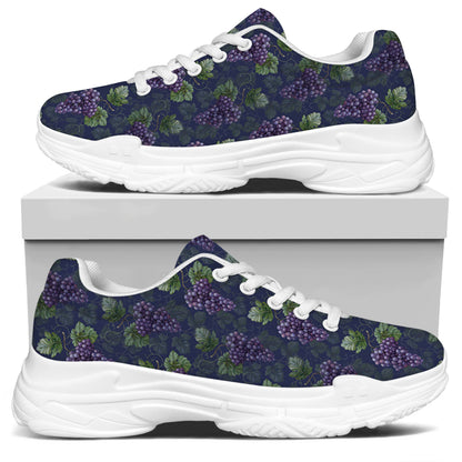 Watercolor Purple Grapes Pattern Print White Chunky Shoes
