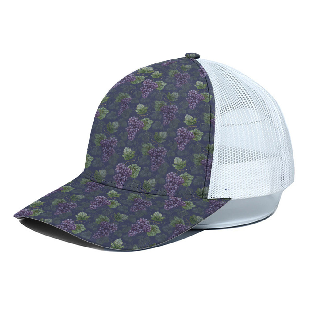 Watercolor Purple Grapes Pattern Print White Mesh Trucker Cap