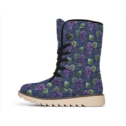 Watercolor Purple Grapes Pattern Print Winter Boots