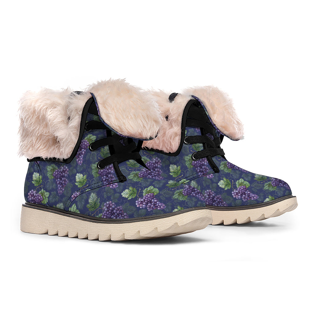 Watercolor Purple Grapes Pattern Print Winter Boots