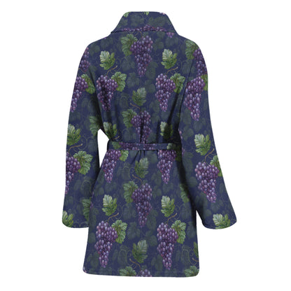 Watercolor Purple Grapes Pattern Print Women's Bathrobe