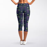 Watercolor Purple Grapes Pattern Print Women's Capri Leggings
