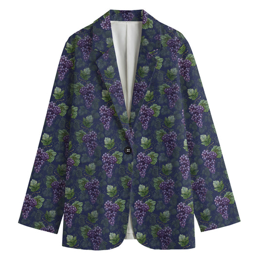 Watercolor Purple Grapes Pattern Print Women's Cotton Blazer