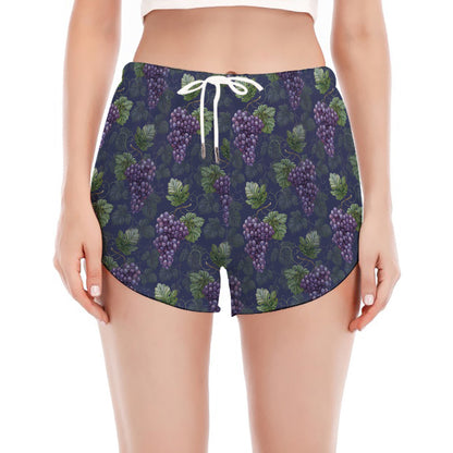 Watercolor Purple Grapes Pattern Print Women's Split Running Shorts