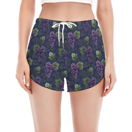 Watercolor Purple Grapes Pattern Print Women's Split Running Shorts