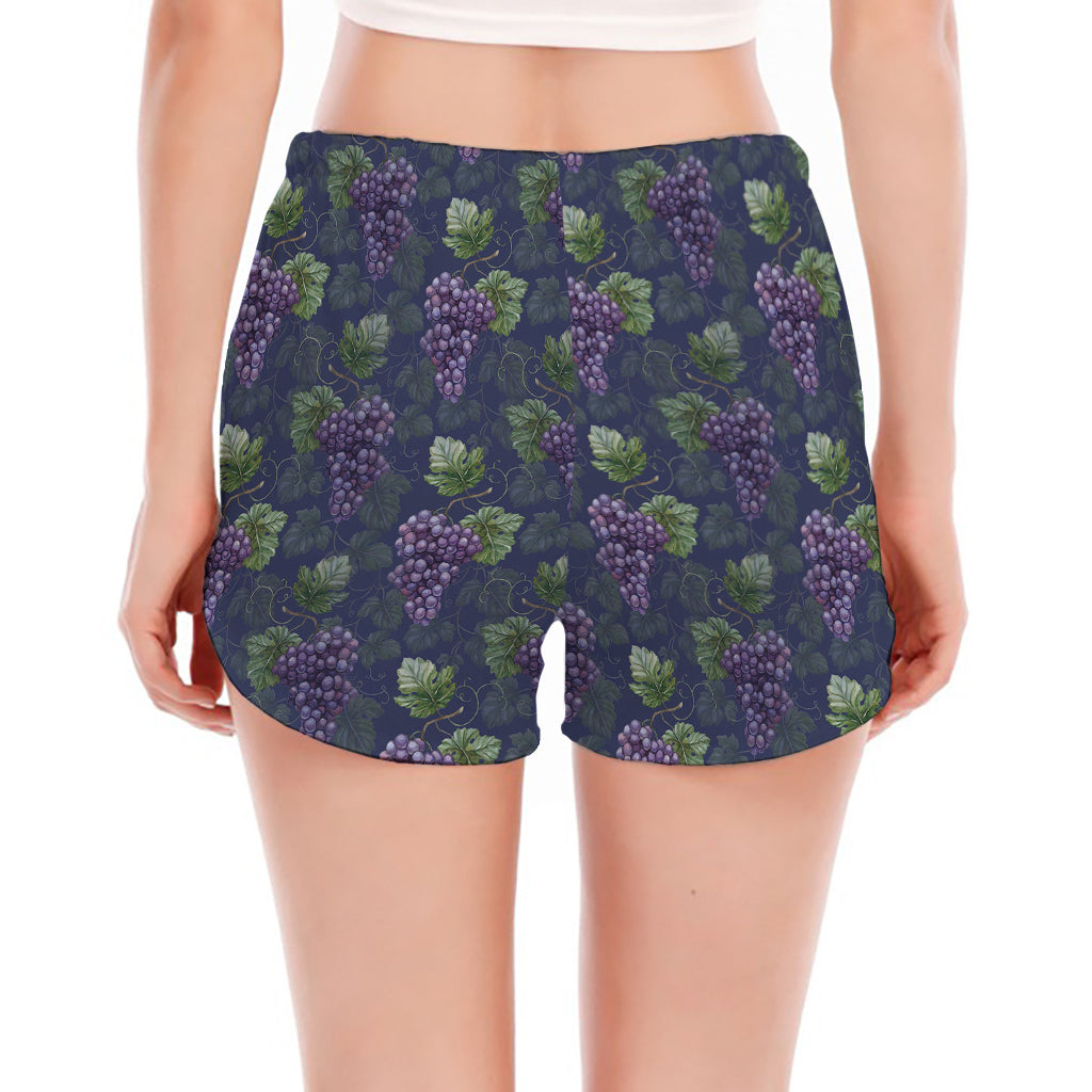 Watercolor Purple Grapes Pattern Print Women's Split Running Shorts