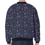 Watercolor Purple Grapes Pattern Print Zip Sleeve Bomber Jacket