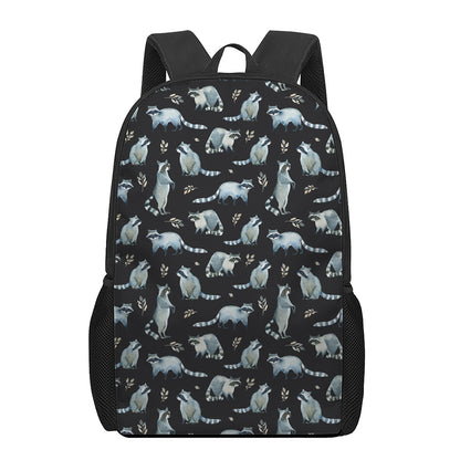 Watercolor Raccoon Pattern Print 17 Inch Backpack