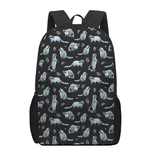 Watercolor Raccoon Pattern Print 17 Inch Backpack