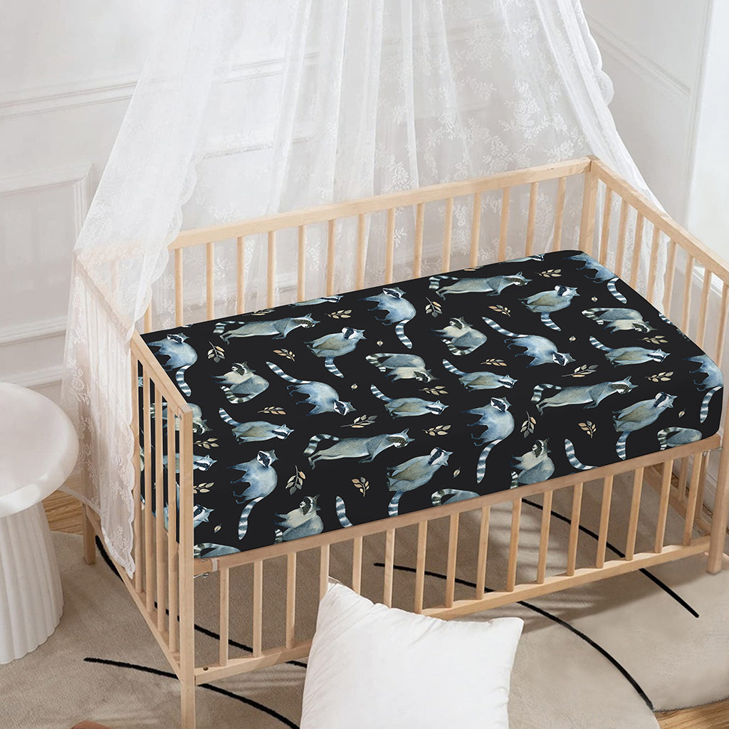 Watercolor Raccoon Pattern Print Baby Crib Sheet